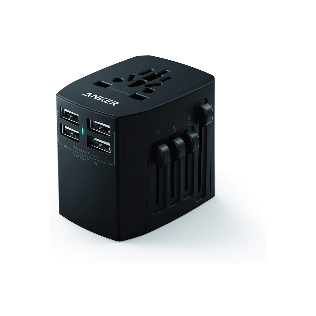 Anker Universal Travel Adapter With 4 Usb Ports, Interchangeable Charger - Black in Qatar Anker Universal Travel Adapter With 4 Usb Ports, Interchangeable Charger - Black in Qatar